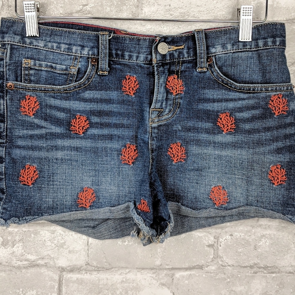 Lucky Brand Denim Shorts Coral Embroidered 0 25 - Picture 2 of 5